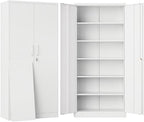 SISESOL Metal Storage Storage Cabinet with 5 Adjustable Shelves,White Metal Cabinet with Locking Doors,Steel Pantry Cabinet with Lock,71" Lockable Storage Cabinet for Home,Office,Garage,Kitchen,Shop by SISESOL