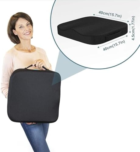 Portable Seat Cushion for Office Soft Memory Foam Seat Cushion Non Slip Bottom with Carry Handle,Washable Cover，Comfortable Coccyx Cushion for Home Office Chair Pad，Car Seat, Wheelchair (Black) - Image 4
