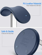 Miroddi Headphone Stand with Wireless Charger, Independent USB Charging Port, 5 in 1 Charging Station Headset Holder Rack for iWatch, iPhone, Samsung and Desk All Headphones, Dark Blue - Image 4