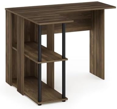 Furinno Abbott L-Shape Computer Desk with Bookshelf, Columbia Walnut/Black - Image 5