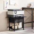 VENNQD Large Printer Stand with Storage Fabric Drawer Under Desk Printer Table with Wheels for Home Office, Printer Cart fit Fax Machine Scanner 23.4"x15.7" (Black, 2 Tiers) - Image 3