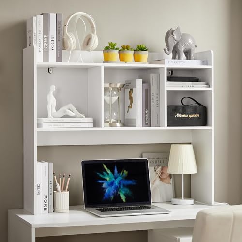 Kovhzcu Desktop Bookshelf with 6 Shelves, Wooden Desk Storage Hutch Organizer, 3-Tier Tabletop Bookcase for Computer Desk, Office, Home, Dorm, Study Room (White) - Image 2