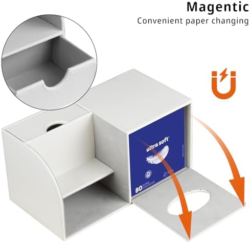 Nightstand Organizer with Tissue Holder,PU Leather Square Tissue Box Cover - Image 4