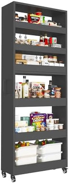 Slim Storage Cart, Lightweight 6 Tier Metal Rolling Utility Kitchen Cart on Wheels, Mobile Storage Shelving Unit Organizer for Bathroom Laundry Office Narrow Places (Black, 10" D) by Qiaoxuan