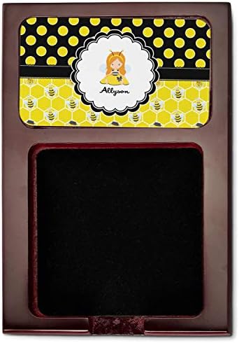 Personalized Honeycomb, Bees & Polka Dots Red Mahogany Sticky Note Holder - Image 2