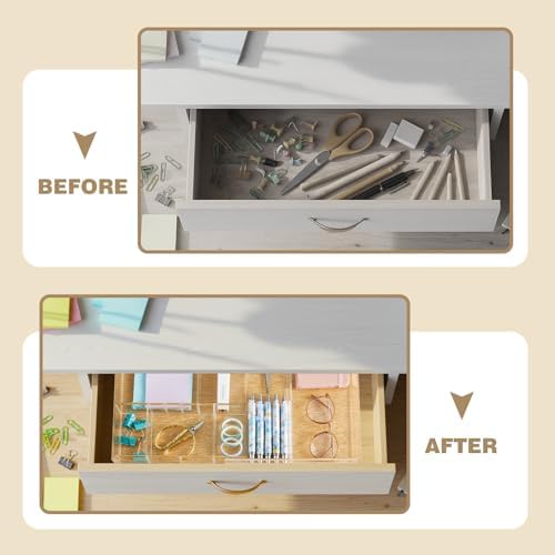 Briwooody 2 Pcs Acrylic Desk Drawer Organizer Maximum 11.8 x 17 x 1.9 Inch Expandable Drawer Organizer Trays with 7 Adjustable Compartments Desk Accessories for Makeup Silverware Office Bathroom - Image 4