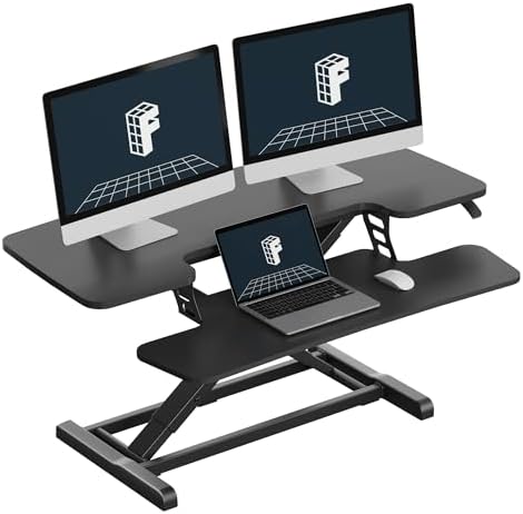 FLEXISPOT Standing Desk Converter 40" Large Desk Riser, Spacious Desktop Riser Sit Stand Computer Workstation with Wide Keyboard Tray, Ergonomic Height Adjustable Stand Up Desk Converter, Black by Unknown
