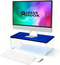 Acrylic Monitor Stand Riser L18.5" x H5" | Multi-Purpose Desk Organizer for Monitor & Laptop, Compatible with PC, Apple Studio Display and Printer, Ideal for Home Workspaces & Office Desks (Blue) by GRASSBROOK