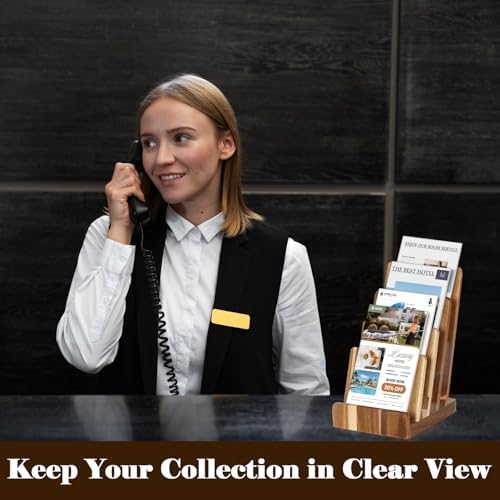 4 Tier Acacia Wood Brochure Display Stand 6 x 9 inch Brochure Holder Pamphlet Display Stand for 5.5 x 8.5 inch 5 x 7 inch Booklets Menus Postcard Holder Multi Purpose Organizer - Image 5