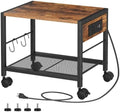 HOOBRO Industrial Printer Stand, 2-Tier Mobile Printer Table, Rolling Cart with Power Outlets and USB Ports, Home Printer Stand with 2 Hooks, for Office, Living Room, Rustic Brown BF32UPS01 by HOOBRO