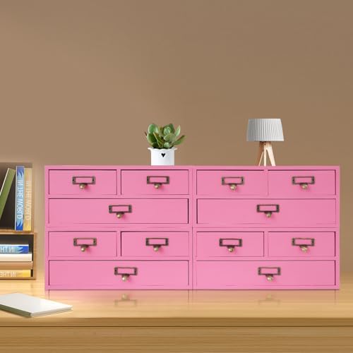 4-Pack Wooden Storage Box with 3 Drawers, Vintage Desktop Organizer Apothecary Cabinet Stackable Drawers with Label Holders for Herb Storage, Tea Collection, Stationery - Image 4