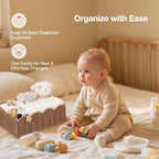 Wicker Diaper Caddy Organizer, Nursery Storage Basket for Diapers and Baby Wipes, Baby Essentials Organizer for Changing Table, Splinter Free Rattan Style (Tea Brown, L) - Image 5