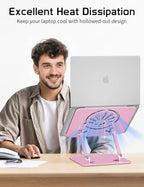 Adjustable Aluminum Laptop Stand for Desk,Ergonomic Riser, Pink - Image 2