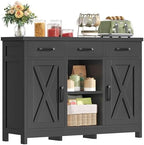 TEENFON Coffee Bar Cabinet with 3 Drawers, Farmhouse Buffet Cabinet by TEENFON