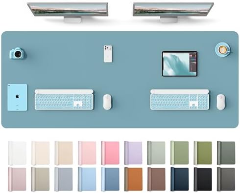 YSAGi Leather Desk Protector, Office Mat, Large Mouse Mat, Non-Slip PU Leather Blotter, Laptop Desk Mat, Waterproof Writing Pad for Office and Home(Aquamarine, 63" x 24") by YSAGi