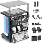 Computer Tower Stand with Pegboard Organizer, Height Adjustable 2-Tier PC Tower Shelf for Floor with Accessories, CPU Holder Cart with Locking Wheels for Most PC Gaming Home Office, 24.2-29.5" by Unknown