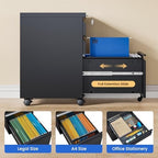 MIIIKO File Cabinet 3 Drawers on Wheels Under Desk, Black Metal Rolling File Cabinets with Lock for Home Office, Un-Assembled Filing Cabinet with Lock - Image 4