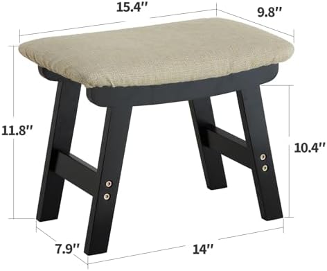 Foot Stool Ottoman Foot Rest Under Desk,Small Stool for Living Room, Bedroom and Kitchen (Black Legs - Beige Stool Surface) - Image 2