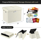 DocSafe Storage Ottoman with Lock,Fireproof＆Waterproof 17 Inches Folding Storage Box with Handles Safe for Important Documents,Leather Storage Ottoman Storage Chest for Living Room,Bedroom,Beige - Image 2