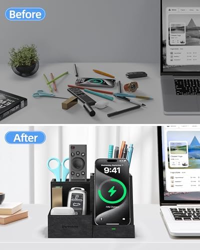 Wireless Charger with Desk Organizer, 3 Compartments and 1 Phone Stand - Image 5