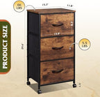 WLIVE Rolling Dresser Nightstand for Bedroom, 3 Drawers, Rustic Brown - Image 3