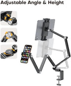 OMOTON GH03 Tablet Holder with 2 ABS Clamps, Aluminum Long Arm Mount, Black - Image 4
