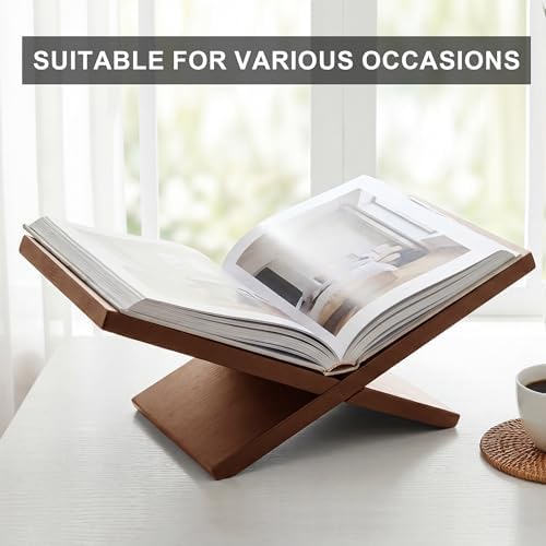 Wooden Book Stand for Display, Large Open Book Holder for Desk (Brown) - Image 3