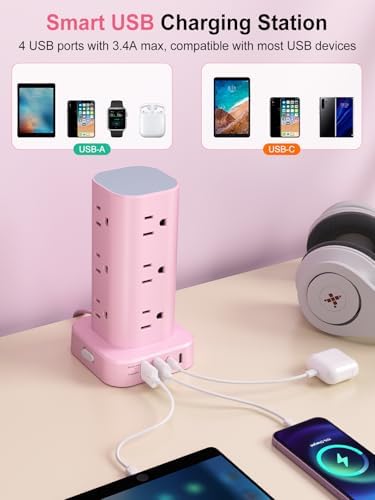 6FT Power Strip Tower Surge Protector, 12 Wide Spaced Outlets, 4 USB - Image 4