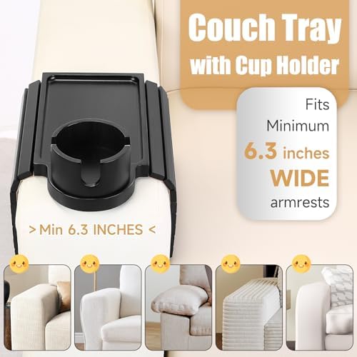 SINWANT Couch Armrest Table,Bamboo Folding Couch Cup Holder Tray,Black - Image 4