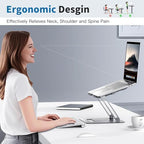 YICOSUN Adjustable Laptop Cooling Stand with 2 Quiet Fans & RGB Lighting, Aluminum Alloy & Foldable Ergonomic Design for MacBook, Lenovo, ASUS, Dell 10-16 Inch, Perfect for Gaming, DJ, Office - Gray - Image 3