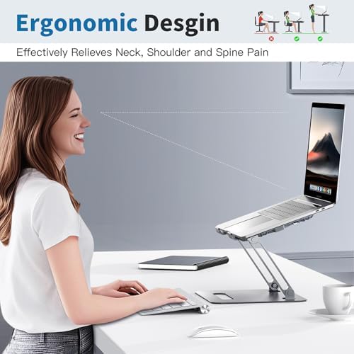 YICOSUN Adjustable Laptop Cooling Stand with 2 Quiet Fans & RGB Lighting, Aluminum Alloy & Foldable Ergonomic Design for MacBook, Lenovo, ASUS, Dell 10-16 Inch, Perfect for Gaming, DJ, Office - Gray - Image 3