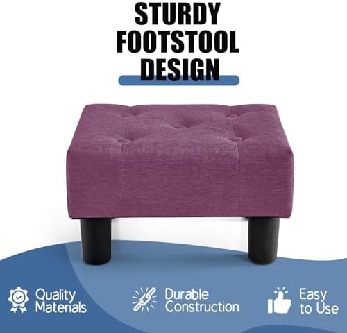 BRIAN & DANY Small Foot Stool, Linen Foot Stools with Legs, Stable Small Footstool for Living Room, Purple - Image 4