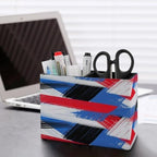 PU Leather Multi-Compartment Pen Holder Desktop Organizer Pencil Cup Storage Caddy for Office Home Supplies Bold Plaid Pattern with Wide Brushstrokes And Thin Stripes Hand Painted - Image 5