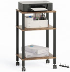 3-Tier Printer Stand with Storage, Mobile Printer Cart with Rolling Casters & Adjustable Feet, Under Desk Storage Shelf for Home Office, Small Printers,Rustic Brown, 15.7" x 11.8" x 25.9" by Unknown