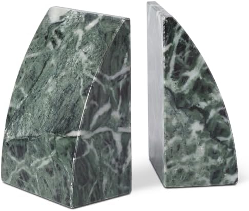 Koville Marble Bookends for Shelves, 8Lbs Large Stone Bookends for Heavy Books, Non-Slip Heavy Duty Book Stopper, Modern Decorative Book Ends for Bookshelf Table Home Decor(Verde Alpi) by Koville