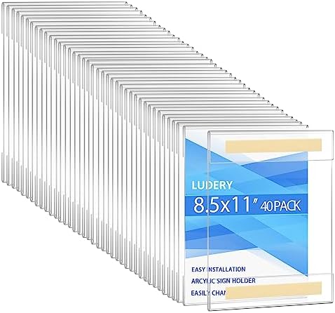 8.5 x 11 Wall Mount Acrylic Sign Holder, Plastic Sign Holder with 3M Tape Adhesive,Clear Wall Mount Frame,Picture Paper Frames Holder for Home, Office, Store, Restaurant(40pack) by Ludery
