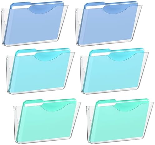 Clear Acrylic Wall File Holder, 6 Pack Wall Mount Single Pocket Organizer by SUPEASY