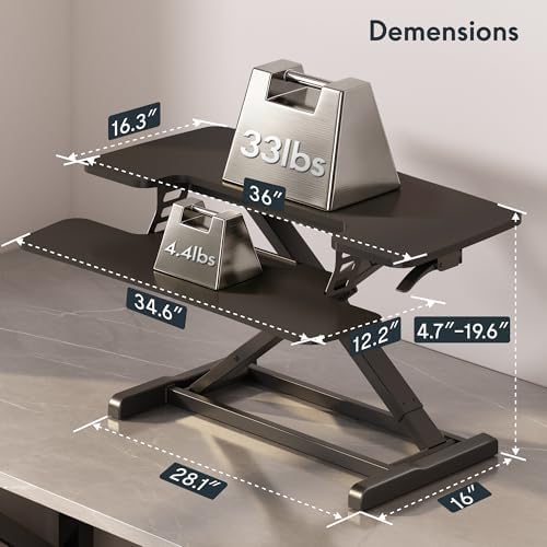 FLEXISPOT Standing Desk Converter 36" Desk Riser, Height Adjustable Desktop Riser Sit Stand Computer Workstation, Spacious Stand Up Desk Converter for Laptop Keyboard and Monitor Setup, Black - Image 3