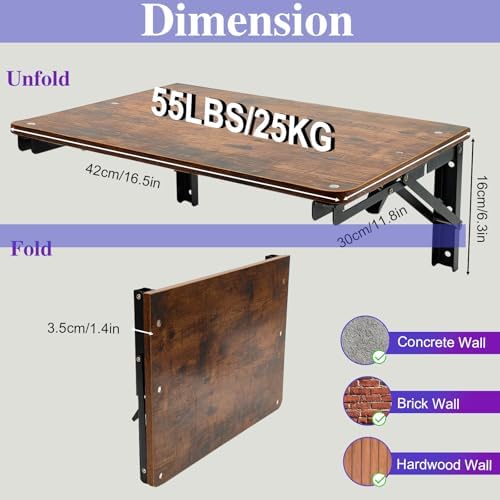 Wooden Folding Shelf Wall Mounted for Small Space, Fold Down Desk for Home - Image 3