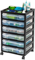IRIS USA Rolling Cart with Drawers |Made in USA| 6-Tier Cases - Black/Clear by IRISUSA