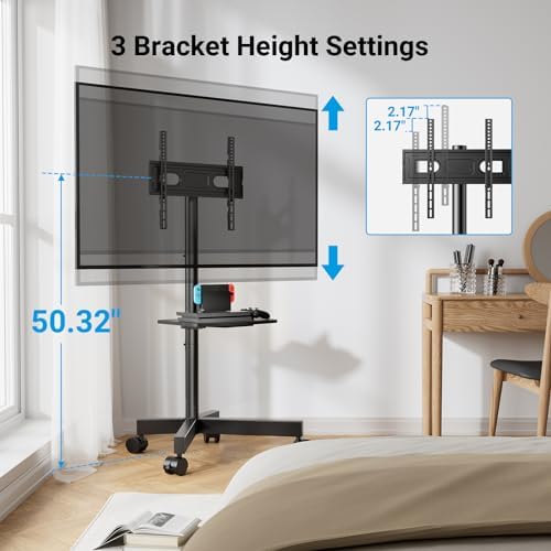 PERLESMITH Rolling TV Stand, Mobile TV Stand for 23-60 Inch LCD LED TVs, Tilt TV Stand Wheels Holds up to 88Lbs, Portable TV Stand for Bedroom with Shelf, Outdoor TV Stand Max VESA 400x400mm PSTVMC06 - Image 4