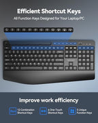 TECKNET Wireless Keyboard and Mouse Combo, Full Size Ergonomic Keyboard and Mouse with Wrist Rest & Phone Tablet Holder, Sleep Mode, 2.4G Lag-Free Cordless Silent Computer Mouse for Laptop PC Windows - Image 4