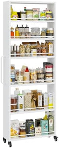 6-Tier Slim Rolling Storage Cart with Wheels, 8-Inch Deep Metal Utility Cart for Kitchen, Bathroom, Laundry, Craft Room – Narrow Design for Easy Organization and Mobility (White) by Qiaoxuan