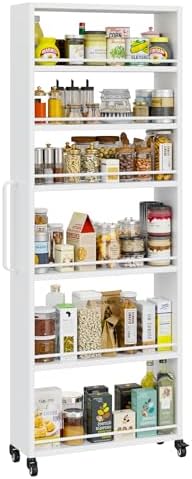 6-Tier Slim Rolling Storage Cart with Wheels, 8-Inch Deep Metal Utility Cart for Kitchen, Bathroom, Laundry, Craft Room – Narrow Design for Easy Organization and Mobility (White) by Qiaoxuan