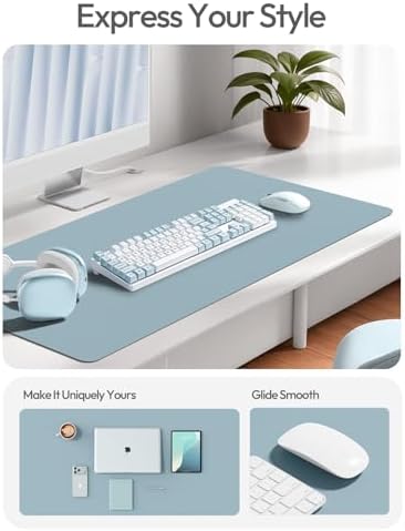 YSAGi Leather Desk Protector, Office Mat, Large Mouse Mat, Non-Slip PU Leather Blotter, Laptop Desk Mat, Waterproof Writing Pad for Office and Home(Ice Blue, 63" x 17.2") - Image 2