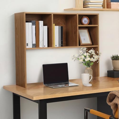 Briwooody Dorm Desk Hutch Desktop Bookshelf for College Office, Natural - Image 2