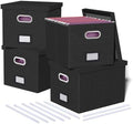 4 Pack File Storage Organizer, Document Organizer, Portable File Box with Lid, Fit for Letter/Legal File Folder Storage,Black-Box only by Oterri