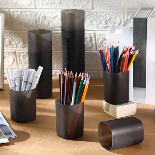 Sherr 50 Pack Black Pen Holders for Desk Pen Cups Bulk Pencil Organizer Makeup Brush Holder Matte Pencil Cups Ins Style for Office Home Back to School Supplies, 2.76 x 3.94 Inches - Image 4