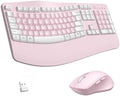 Wireless Keyboard and Mouse Combo,2.4G Ergonomic Wave Keys(Pink-A) by RECCAZR