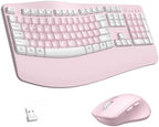 Wireless Keyboard and Mouse Combo,2.4G Ergonomic Wave Keys(Pink-A) by RECCAZR